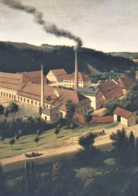 man sieht das Gemälde aus dem Jahr 1880 der ehemaligen Flachsspinnerei in Bayreuth